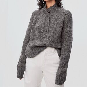 Everlane Lofty Knit Henley Sweater in Dark Charcoal, Size S